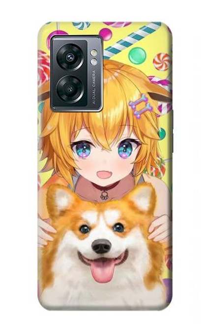 W3918 Bébé Corgi Chien Corgi Fille Bonbons Etui Coque Housse et Flip Housse Cuir pour OnePlus Nord N300