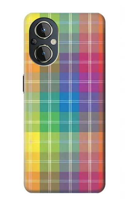 W3942 Tartan à carreaux arc-en-ciel LGBTQ Etui Coque Housse et Flip Housse Cuir pour OnePlus Nord N20 5G