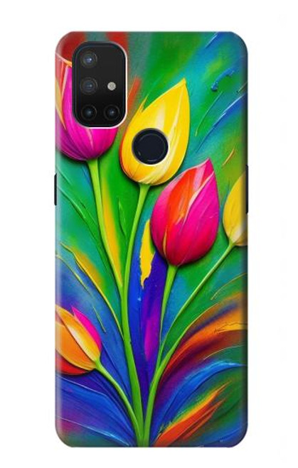 W3926 Peinture à l'huile de tulipe colorée Etui Coque Housse et Flip Housse Cuir pour OnePlus Nord N10 5G