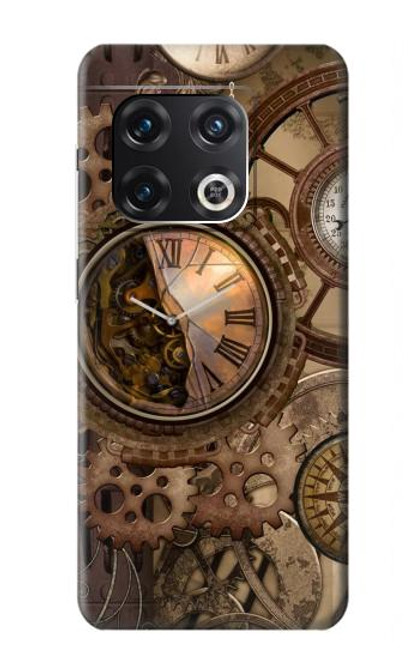 W3927 Boussole Horloge Gage Steampunk Etui Coque Housse et Flip Housse Cuir pour OnePlus 10 Pro
