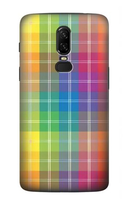 W3942 Tartan à carreaux arc-en-ciel LGBTQ Etui Coque Housse et Flip Housse Cuir pour OnePlus 6