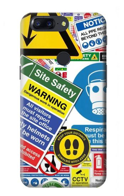 W3960 Collage d'autocollants de signalisation de sécurité Etui Coque Housse et Flip Housse Cuir pour OnePlus 5T
