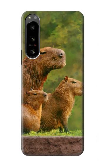 W3917 Cochon d'Inde géant de la famille Capybara Etui Coque Housse et Flip Housse Cuir pour Sony Xperia 5 IV