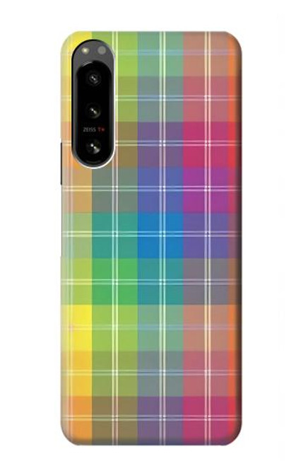 W3942 Tartan à carreaux arc-en-ciel LGBTQ Etui Coque Housse et Flip Housse Cuir pour Sony Xperia 5 IV