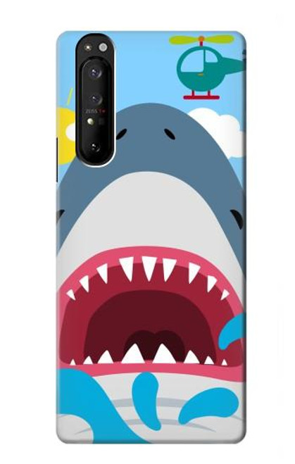 W3947 Caricature d'hélicoptère de requin Etui Coque Housse et Flip Housse Cuir pour Sony Xperia 1 III