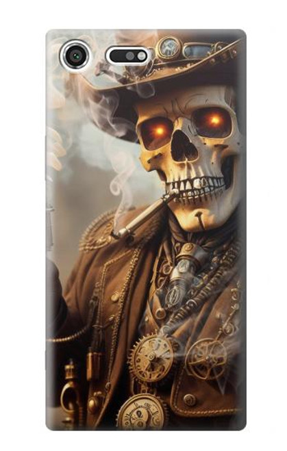 W3949 Crâne Steampunk Fumer Etui Coque Housse et Flip Housse Cuir pour Sony Xperia XZ Premium