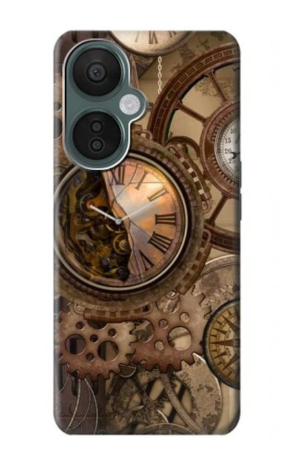 W3927 Boussole Horloge Gage Steampunk Etui Coque Housse et Flip Housse Cuir pour OnePlus Nord CE 3 Lite, Nord N30 5G