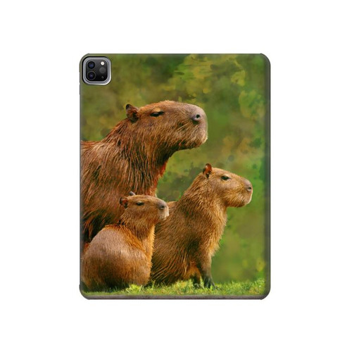 W3917 Cochon d'Inde géant de la famille Capybara Tablet Etui Coque Housse pour iPad Pro 12.9 (2022, 2021, 2020, 2018), Air 13 (2024)