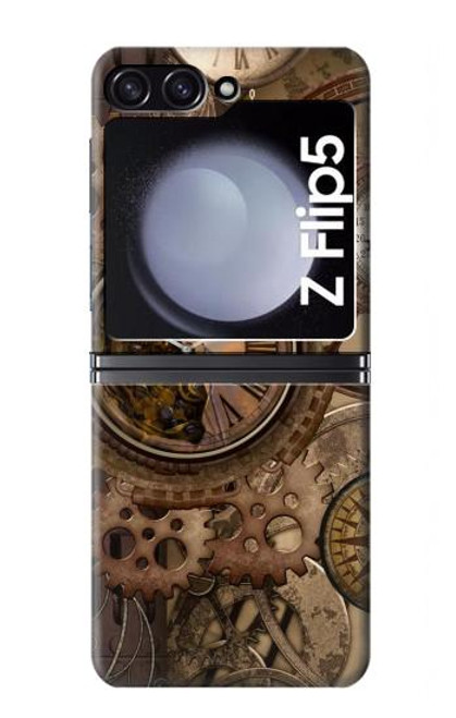 W3927 Boussole Horloge Gage Steampunk Etui Coque Housse et Flip Housse pour Samsung Galaxy Z Flip 5