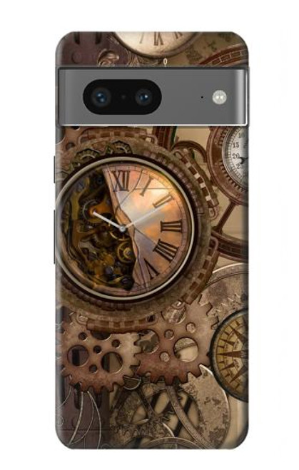 W3927 Boussole Horloge Gage Steampunk Etui Coque Housse et Flip Housse Cuir pour Google Pixel 7a