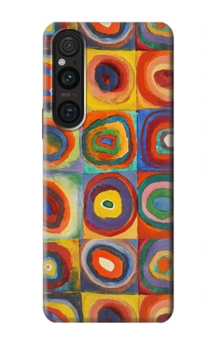 W3409 Carrés cercles concentriques Etui Coque Housse et Flip Housse Cuir pour Sony Xperia 1 V