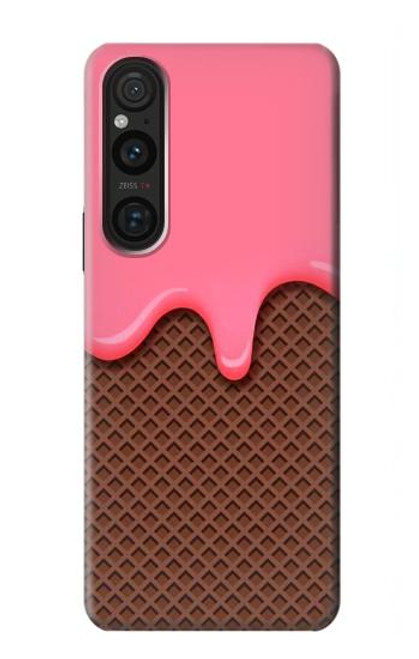 W3754 Cornet de crème glacée à la fraise Etui Coque Housse et Flip Housse Cuir pour Sony Xperia 1 V