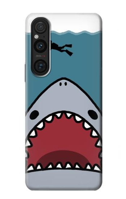 W3825 Plongée en mer de requin de dessin animé Etui Coque Housse et Flip Housse Cuir pour Sony Xperia 1 V