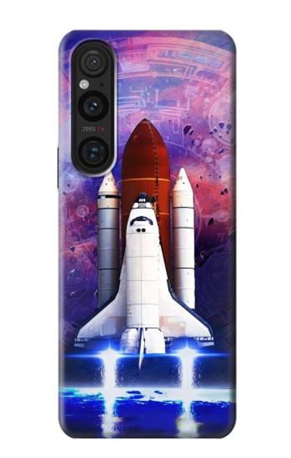 W3913 Navette spatiale nébuleuse colorée Etui Coque Housse et Flip Housse Cuir pour Sony Xperia 1 V