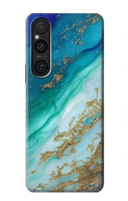 W3920 Couleur bleu océan abstrait émeraude mélangée Etui Coque Housse et Flip Housse Cuir pour Sony Xperia 1 V