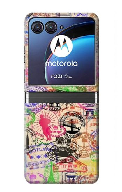 W3904 Timbres de voyage Etui Coque Housse et Flip Housse pour Motorola Razr 40 Ultra