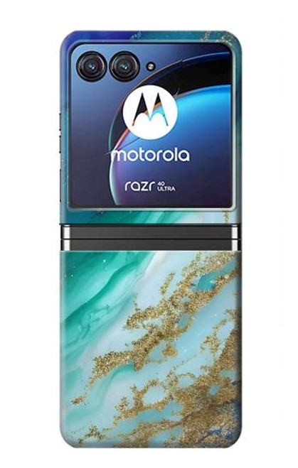 W3920 Couleur bleu océan abstrait émeraude mélangée Etui Coque Housse et Flip Housse pour Motorola Razr 40 Ultra