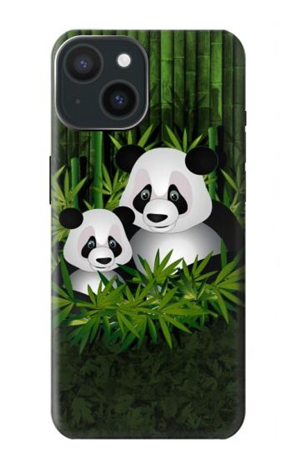 W2441 Forêt de Bambous de la famille Panda Etui Coque Housse et Flip Housse Cuir pour iPhone 15