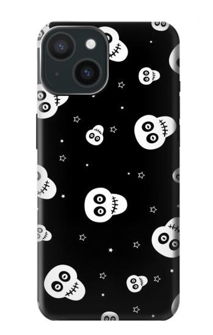 W3261 Sourire Crâne Motif Halloween Etui Coque Housse et Flip Housse Cuir pour iPhone 15