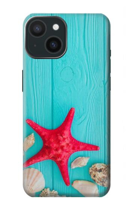 W3428 Aqua Bois Coquille d'étoile de mer Etui Coque Housse et Flip Housse Cuir pour iPhone 15