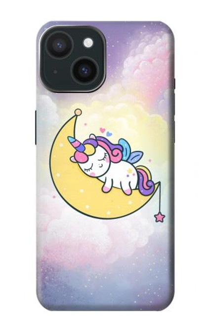 W3485 Mignon sommeil Licorne Etui Coque Housse et Flip Housse Cuir pour iPhone 15