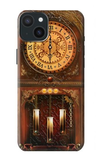 W3174 Horloge Grand-père Etui Coque Housse et Flip Housse Cuir pour iPhone 15 Plus