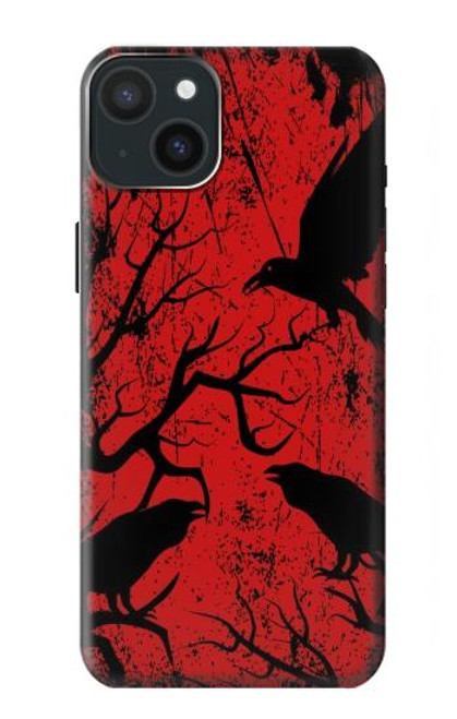 W3325 Corbeau Noir Sang Arbre Etui Coque Housse et Flip Housse Cuir pour iPhone 15 Plus