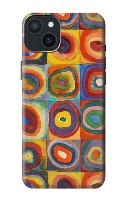 W3409 Carrés cercles concentriques Etui Coque Housse et Flip Housse Cuir pour iPhone 15 Plus