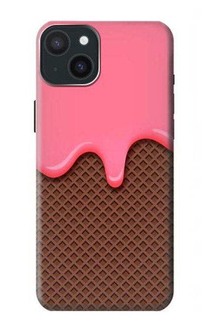 W3754 Cornet de crème glacée à la fraise Etui Coque Housse et Flip Housse Cuir pour iPhone 15 Plus