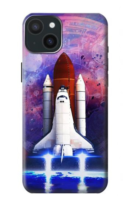 W3913 Navette spatiale nébuleuse colorée Etui Coque Housse et Flip Housse Cuir pour iPhone 15 Plus