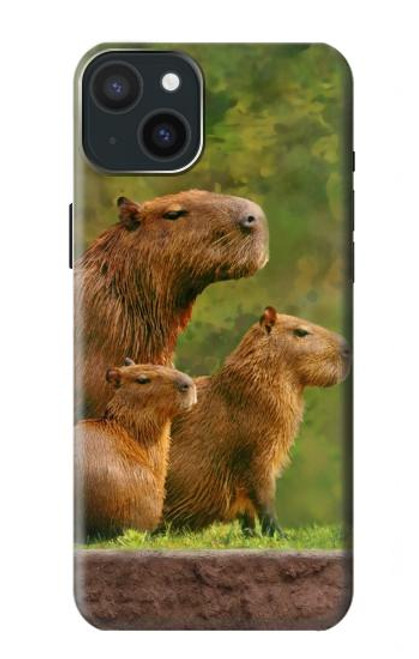 W3917 Cochon d'Inde géant de la famille Capybara Etui Coque Housse et Flip Housse Cuir pour iPhone 15 Plus