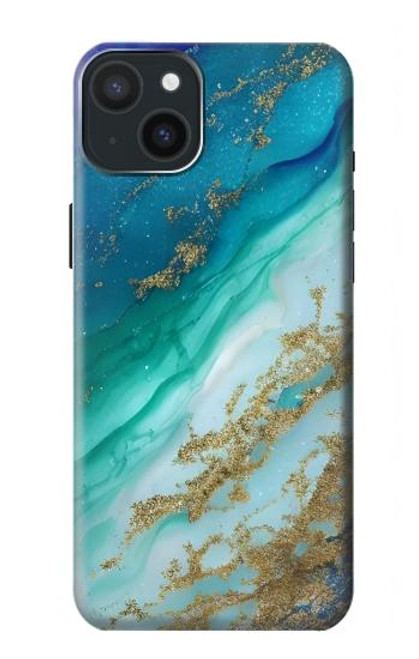 W3920 Couleur bleu océan abstrait émeraude mélangée Etui Coque Housse et Flip Housse Cuir pour iPhone 15 Plus