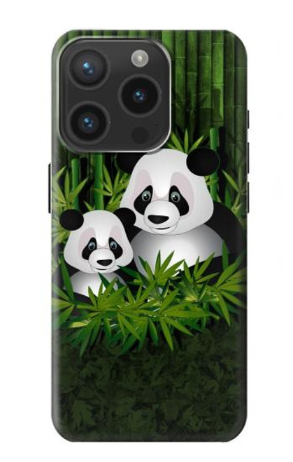 W2441 Forêt de Bambous de la famille Panda Etui Coque Housse et Flip Housse Cuir pour iPhone 15 Pro