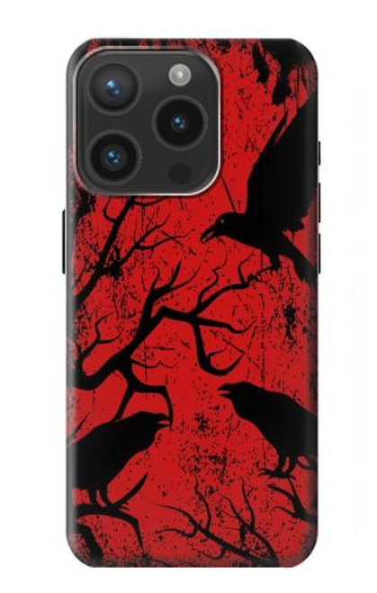 W3325 Corbeau Noir Sang Arbre Etui Coque Housse et Flip Housse Cuir pour iPhone 15 Pro