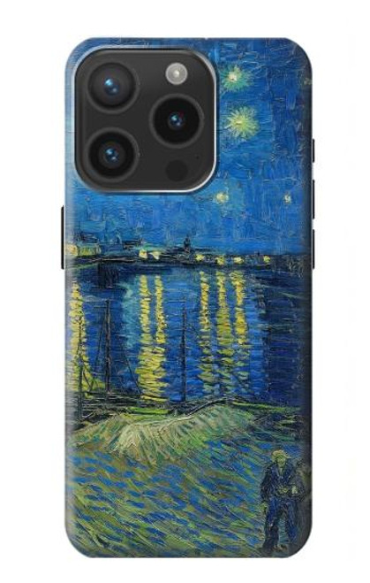 W3336 Van Gogh Nuit étoilée sur le Rhône Etui Coque Housse et Flip Housse Cuir pour iPhone 15 Pro