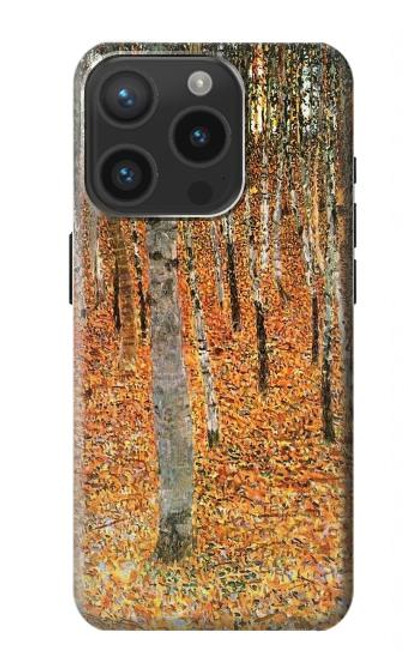 W3380 Gustav Klimt Bouleau Forêt Etui Coque Housse et Flip Housse Cuir pour iPhone 15 Pro