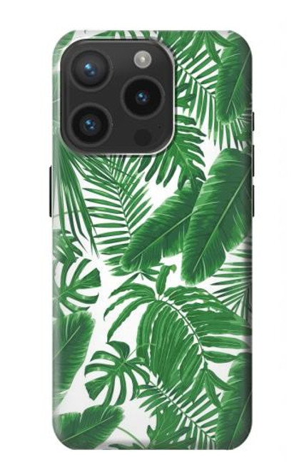 W3457 Papier Palm Monstera Etui Coque Housse et Flip Housse Cuir pour iPhone 15 Pro