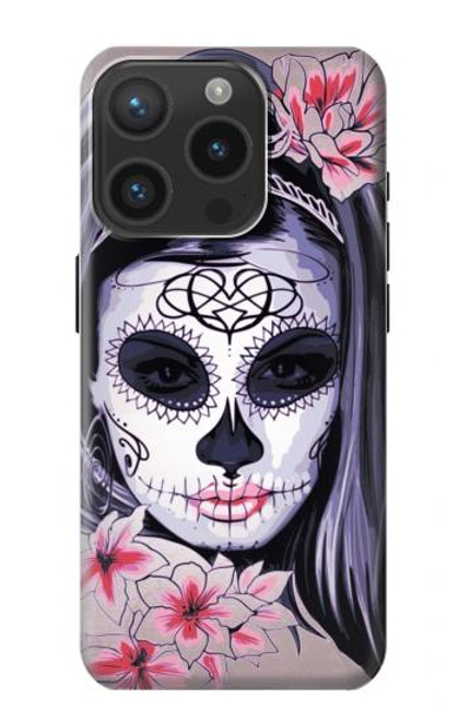 W3821 Sugar Skull Steampunk Fille Gothique Etui Coque Housse et Flip Housse Cuir pour iPhone 15 Pro