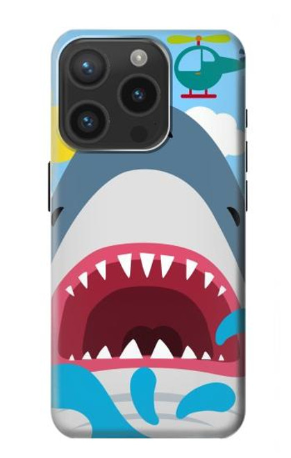 W3947 Caricature d'hélicoptère de requin Etui Coque Housse et Flip Housse Cuir pour iPhone 15 Pro