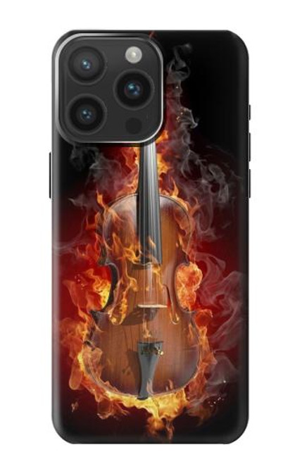 W0864 Violon feu Etui Coque Housse et Flip Housse Cuir pour iPhone 15 Pro Max