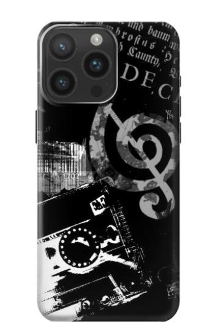 W3197 Musique Cassette note Etui Coque Housse et Flip Housse Cuir pour iPhone 15 Pro Max