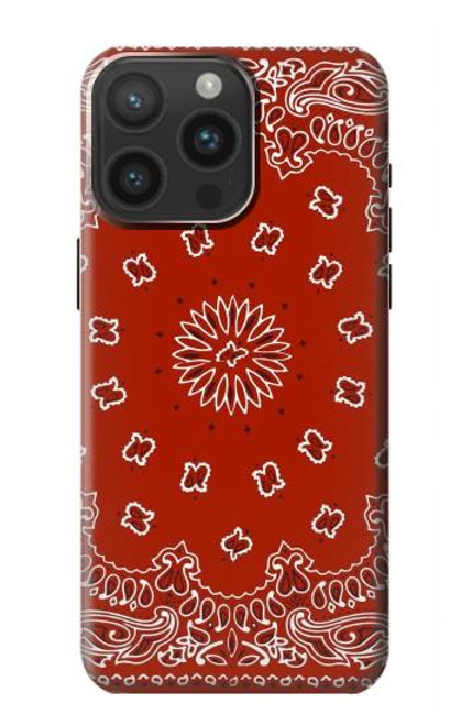 W3355 Motif Bandana Rouge Etui Coque Housse et Flip Housse Cuir pour iPhone 15 Pro Max