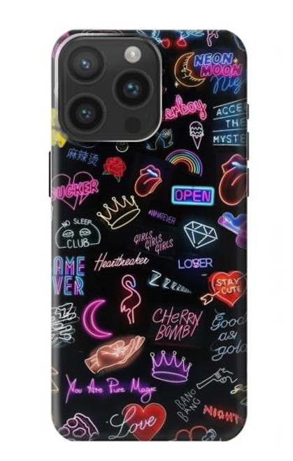 W3433 Néon graphique millésimé Etui Coque Housse et Flip Housse Cuir pour iPhone 15 Pro Max