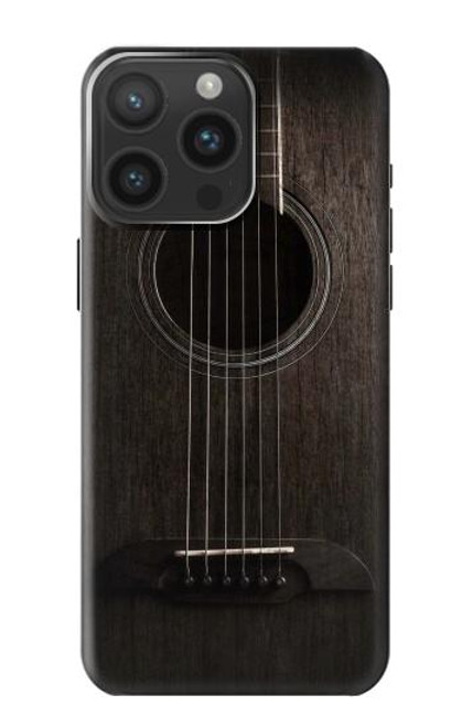 W3834 Guitare noire Old Woods Etui Coque Housse et Flip Housse Cuir pour iPhone 15 Pro Max