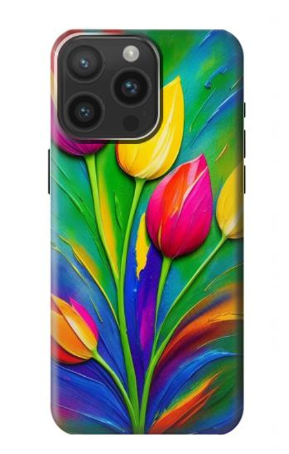 W3926 Peinture à l'huile de tulipe colorée Etui Coque Housse et Flip Housse Cuir pour iPhone 15 Pro Max