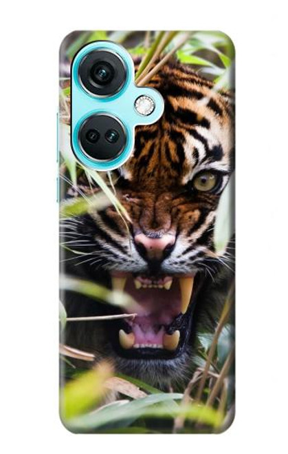 W3838 Tigre du Bengale qui aboie Etui Coque Housse et Flip Housse Cuir pour OnePlus Nord CE3