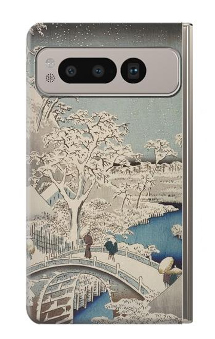 W3350 Utagawa Hiroshige Tambour Pont Yuhi Hill à Meguro Etui Coque Housse et Flip Housse Cuir pour Google Pixel Fold