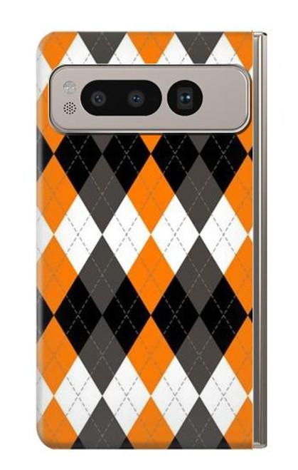 W3421 Noir Orange Blanc Argyle Plaid Etui Coque Housse et Flip Housse Cuir pour Google Pixel Fold