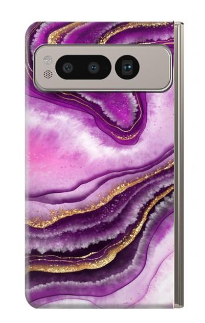 W3896 Stries d'or en marbre violet Etui Coque Housse et Flip Housse Cuir pour Google Pixel Fold
