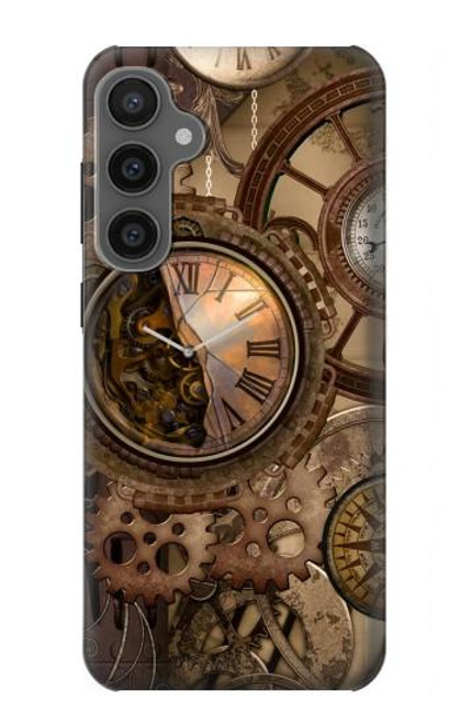 W3927 Boussole Horloge Gage Steampunk Etui Coque Housse et Flip Housse Cuir pour Samsung Galaxy S23 FE